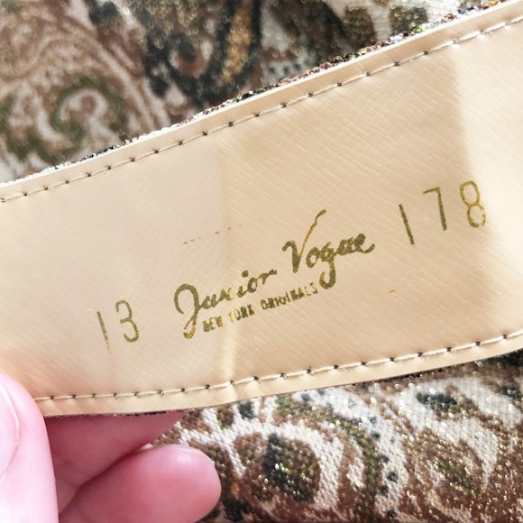 Stunning Vintage Vogue MCM Glittery Gold Print Belted Midi Dress Formal Cocktail - Picture 6 of 8